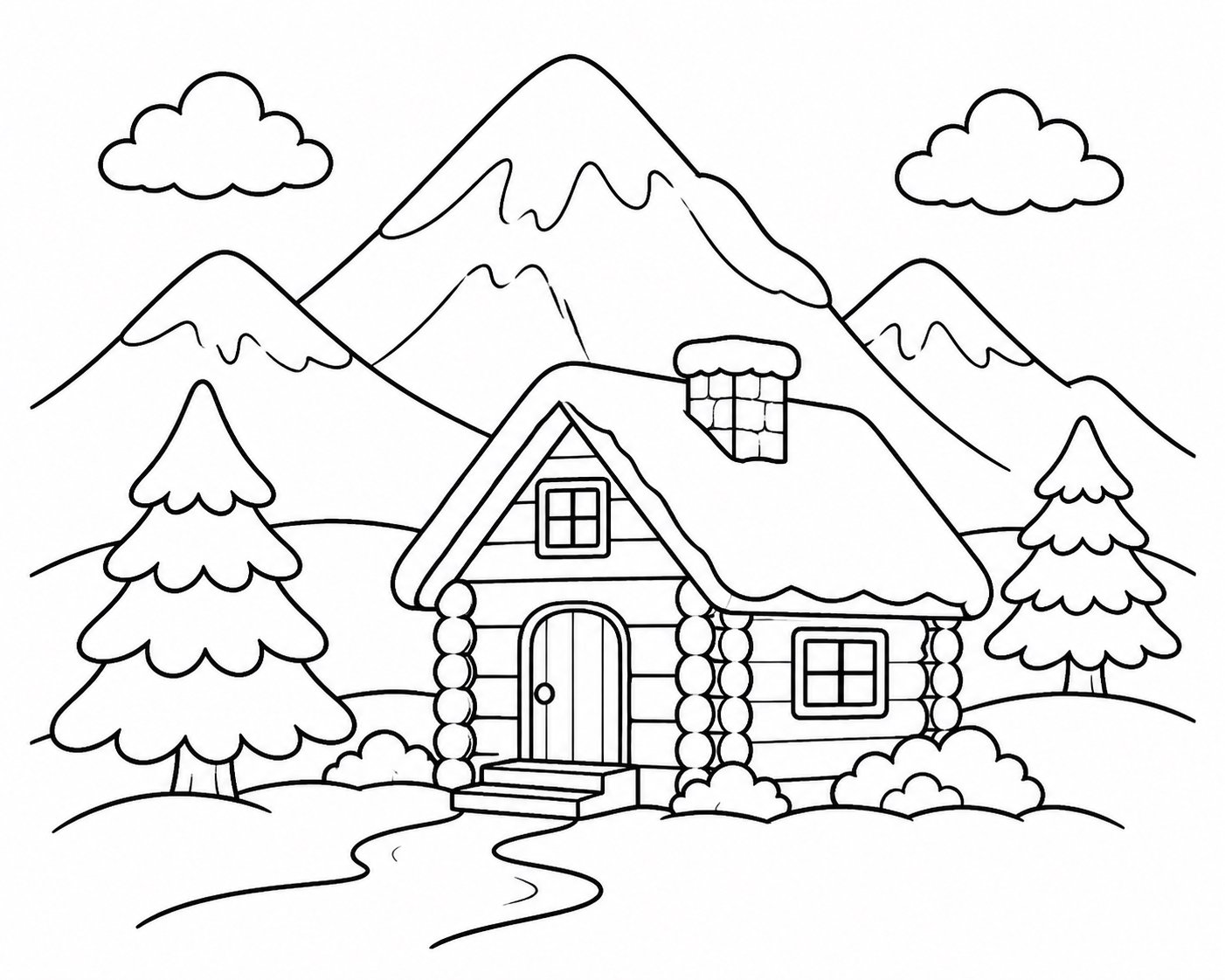 雪山のふもとの小屋