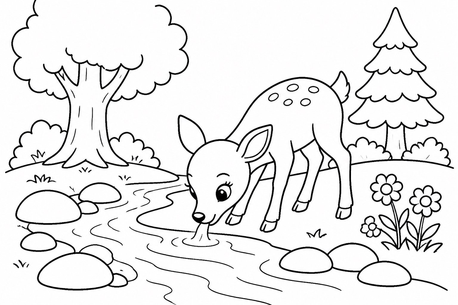 Faon buvant de l’eau près du ruisseau