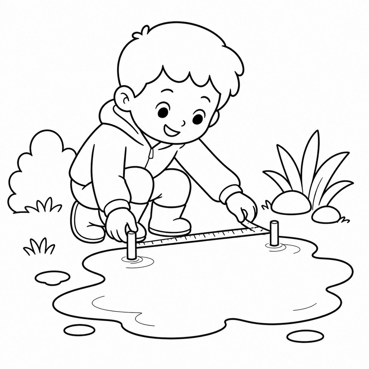Niños midiendo un charco