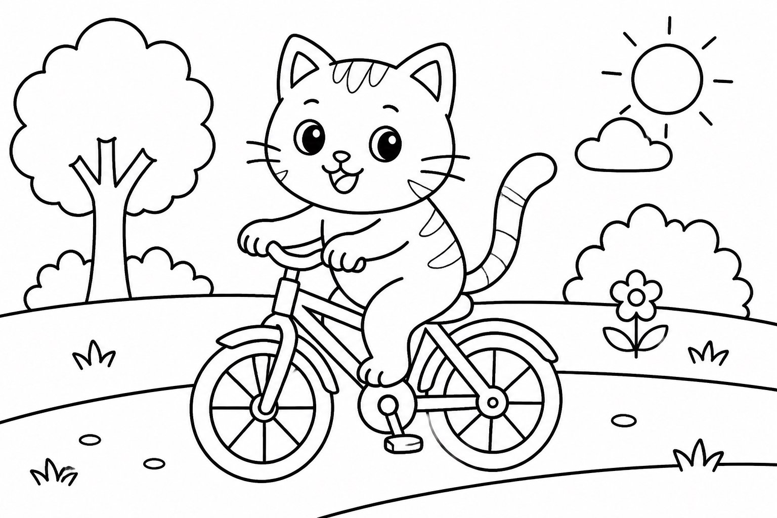 Das kleine Kätzchen fährt Fahrrad