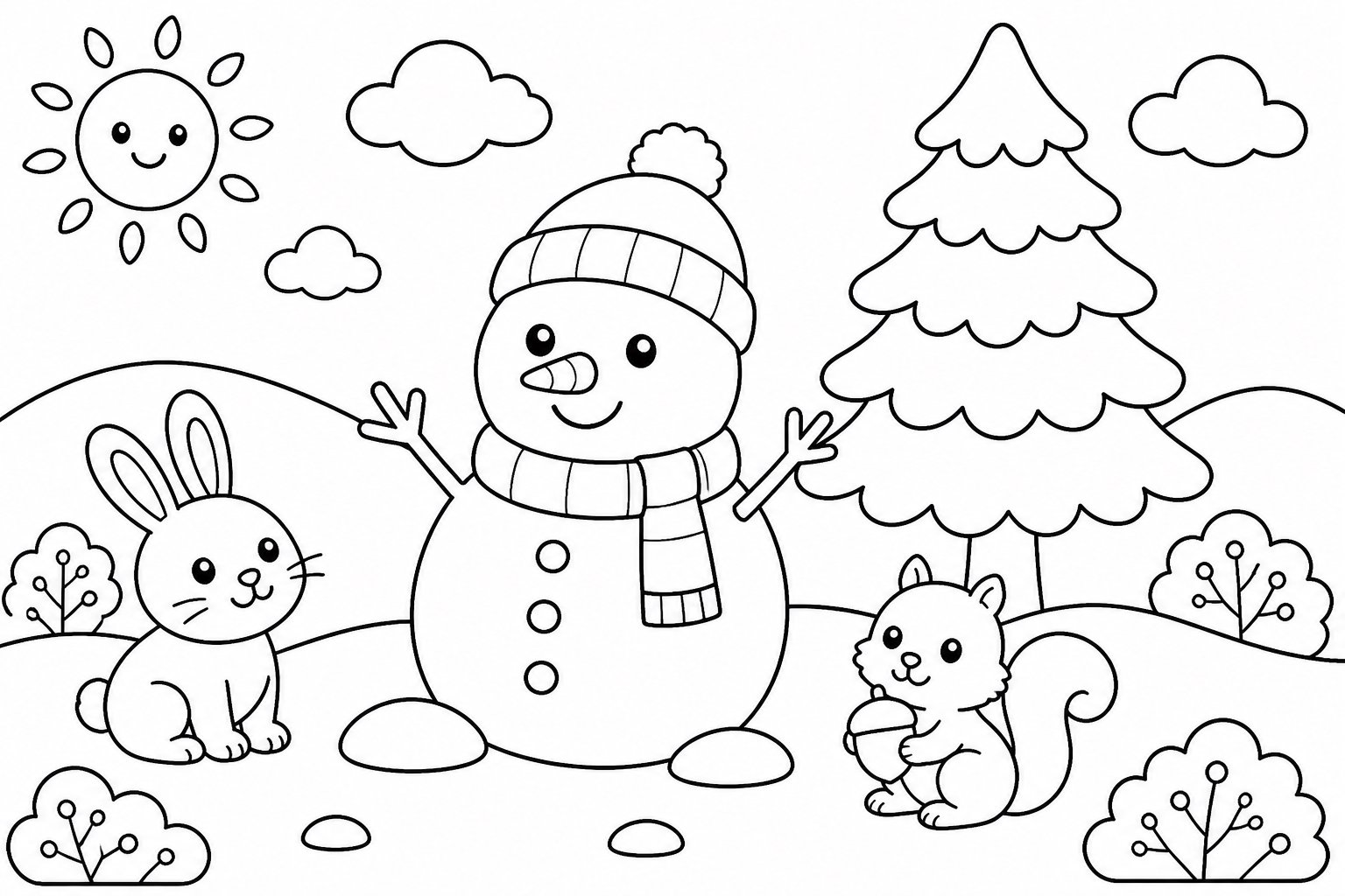 Boneco de neve e pinheiro