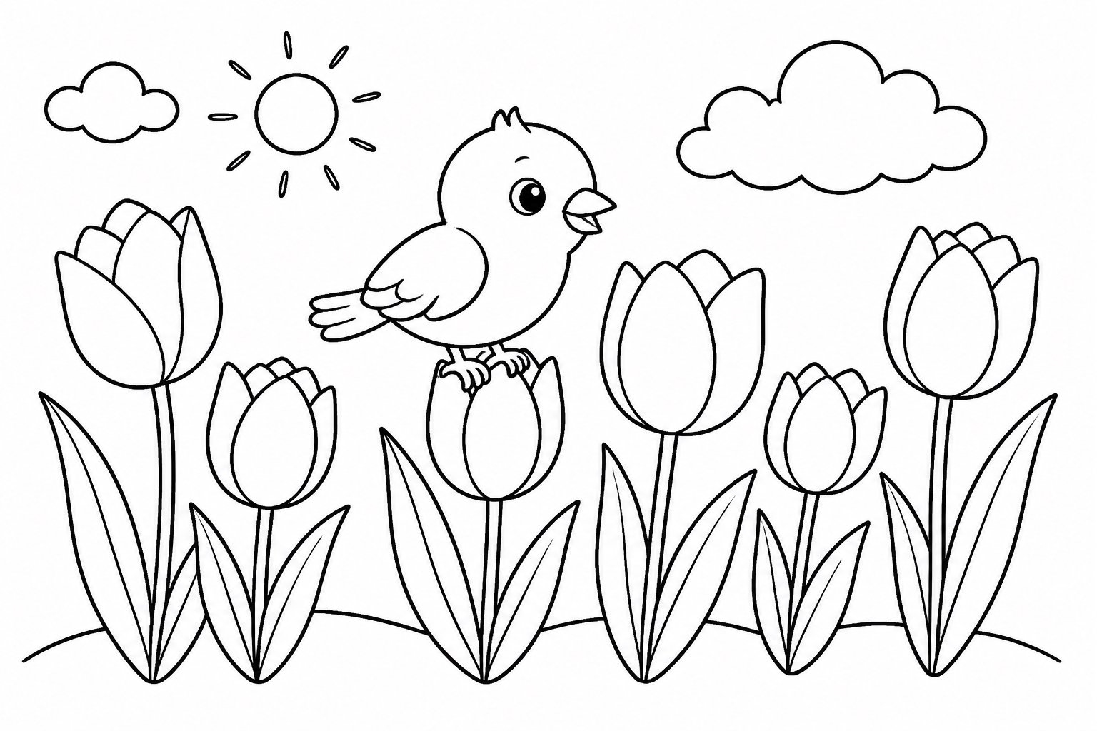 Pajarito entre los tulipanes