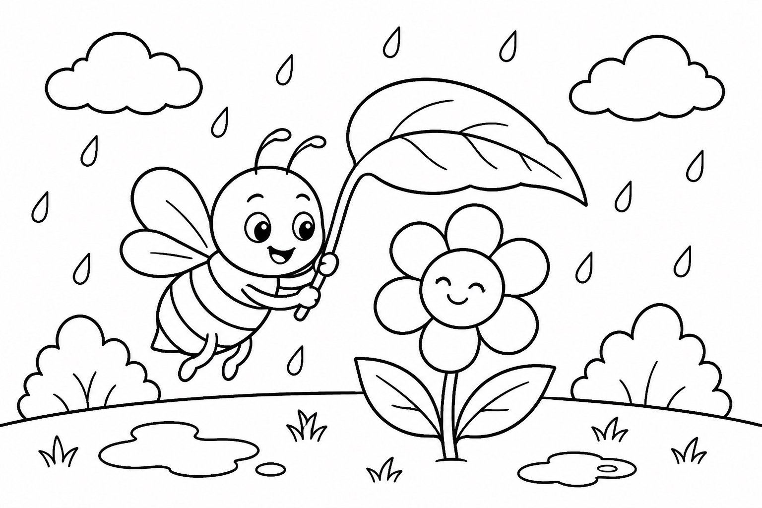 Abelhas protegem uma flor da chuva
