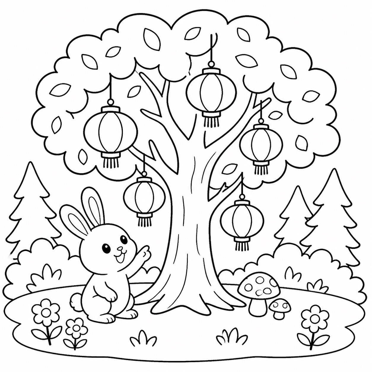 Árbol de faroles en el bosque