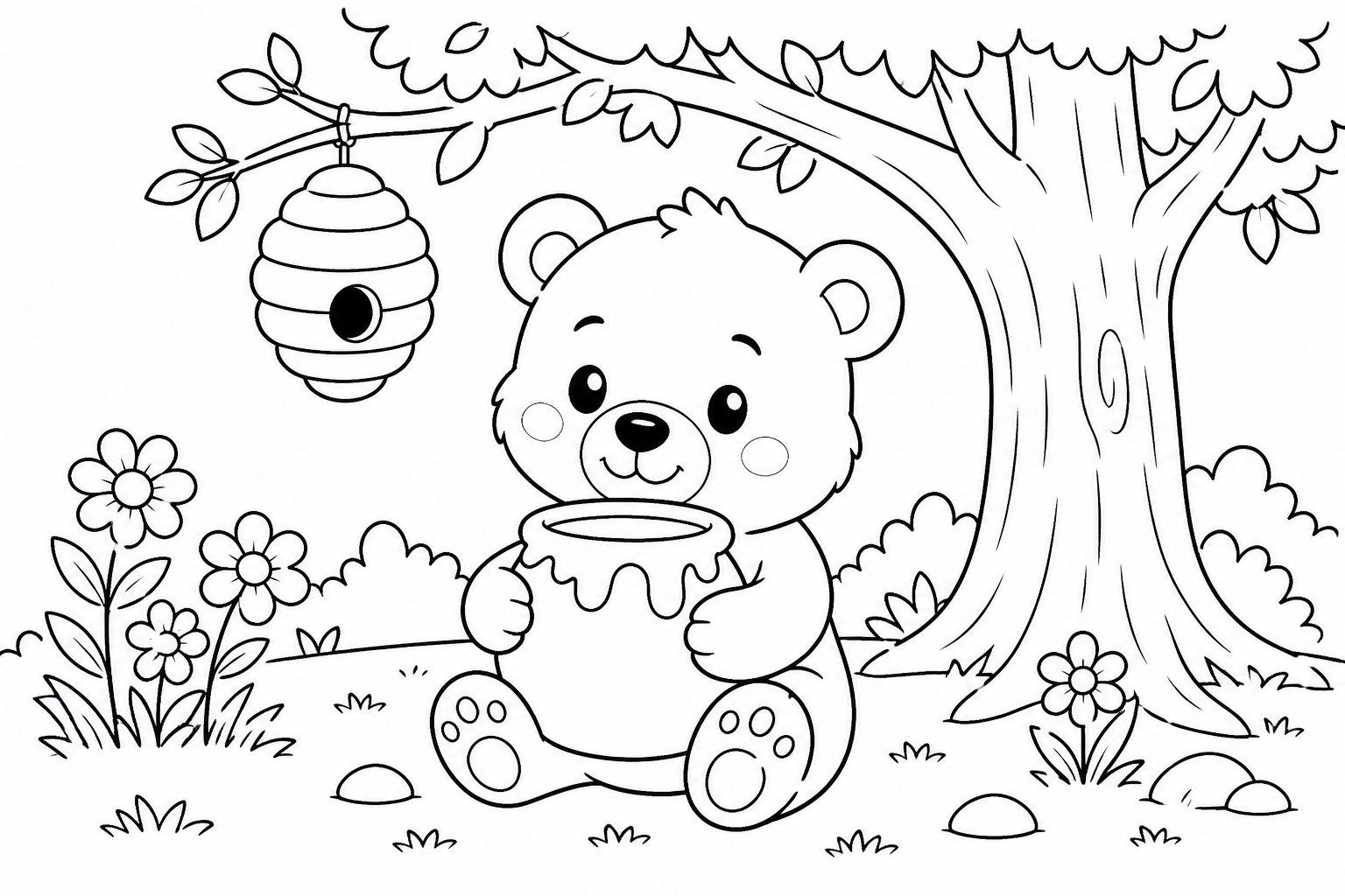 Petit ours serrant un pot de miel