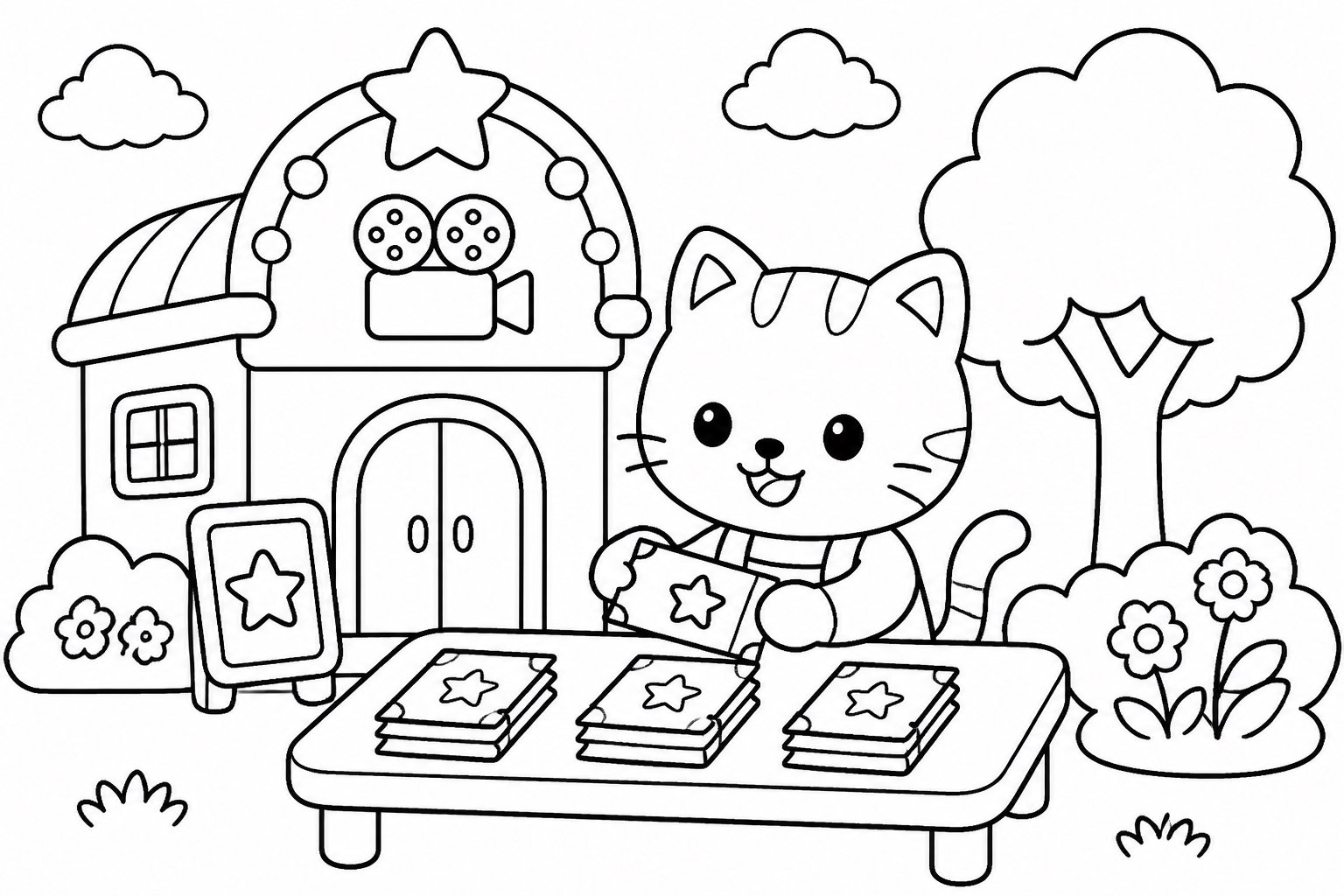 Gatito ordenando entradas de cine