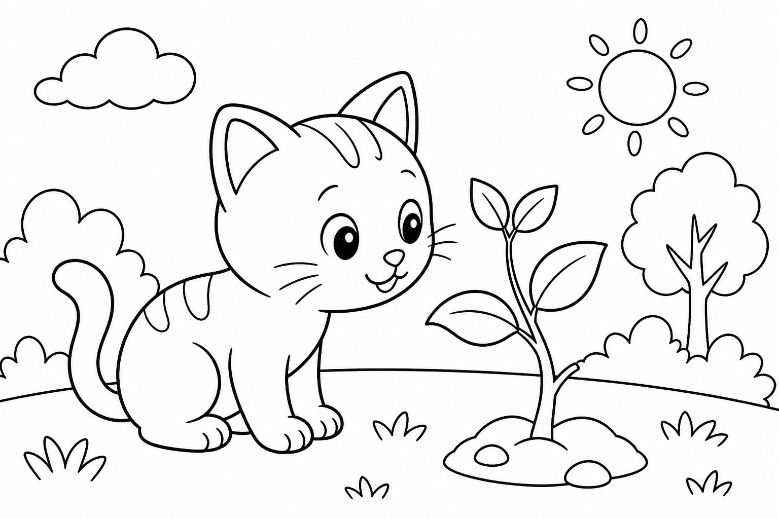 新しい葉を観察する子猫