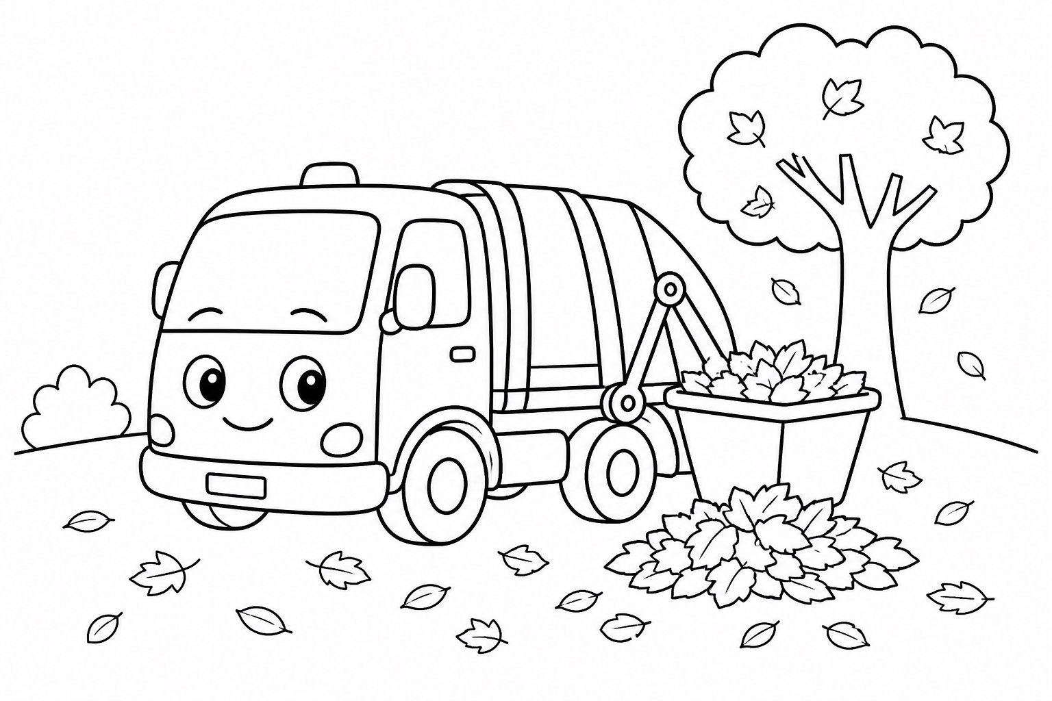 Camion-poubelle ramassant les feuilles mortes