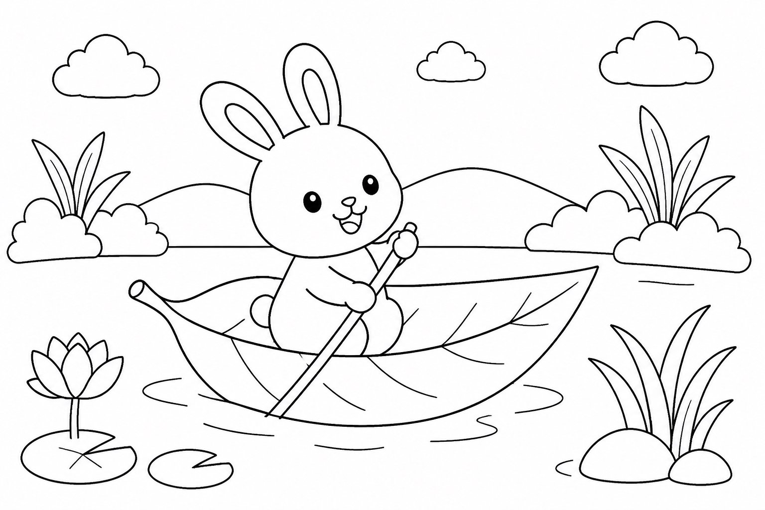 Kleines Kaninchen in einem Blätterboot