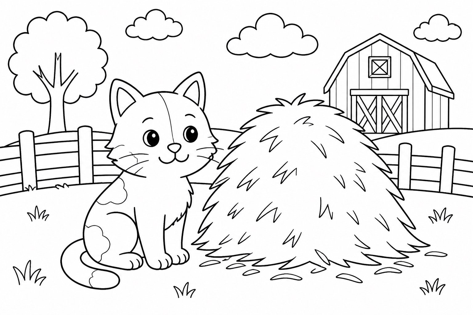 Chat de ferme gardant une meule de foin
