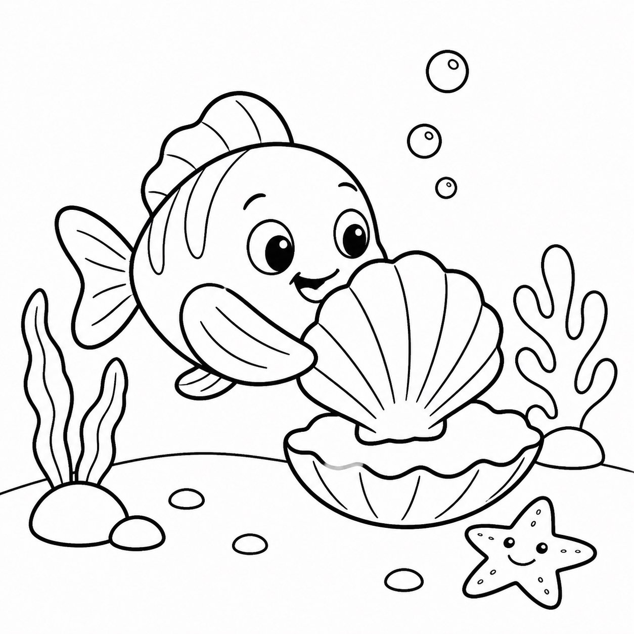 貝殻を運ぶ小魚