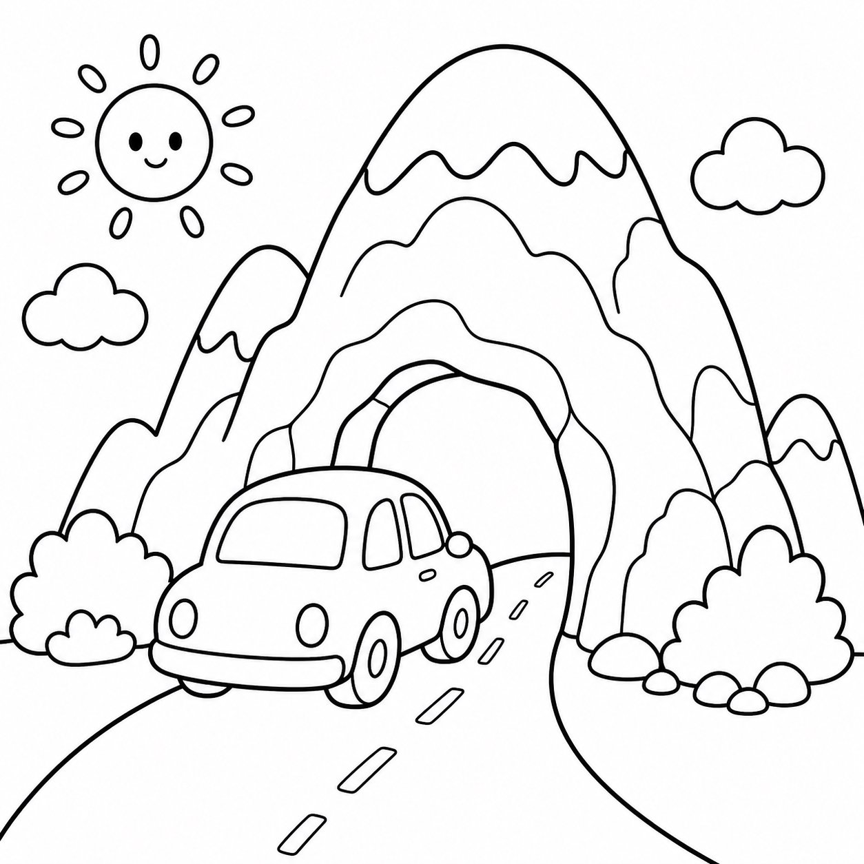Das kleine Auto fährt in die Höhle