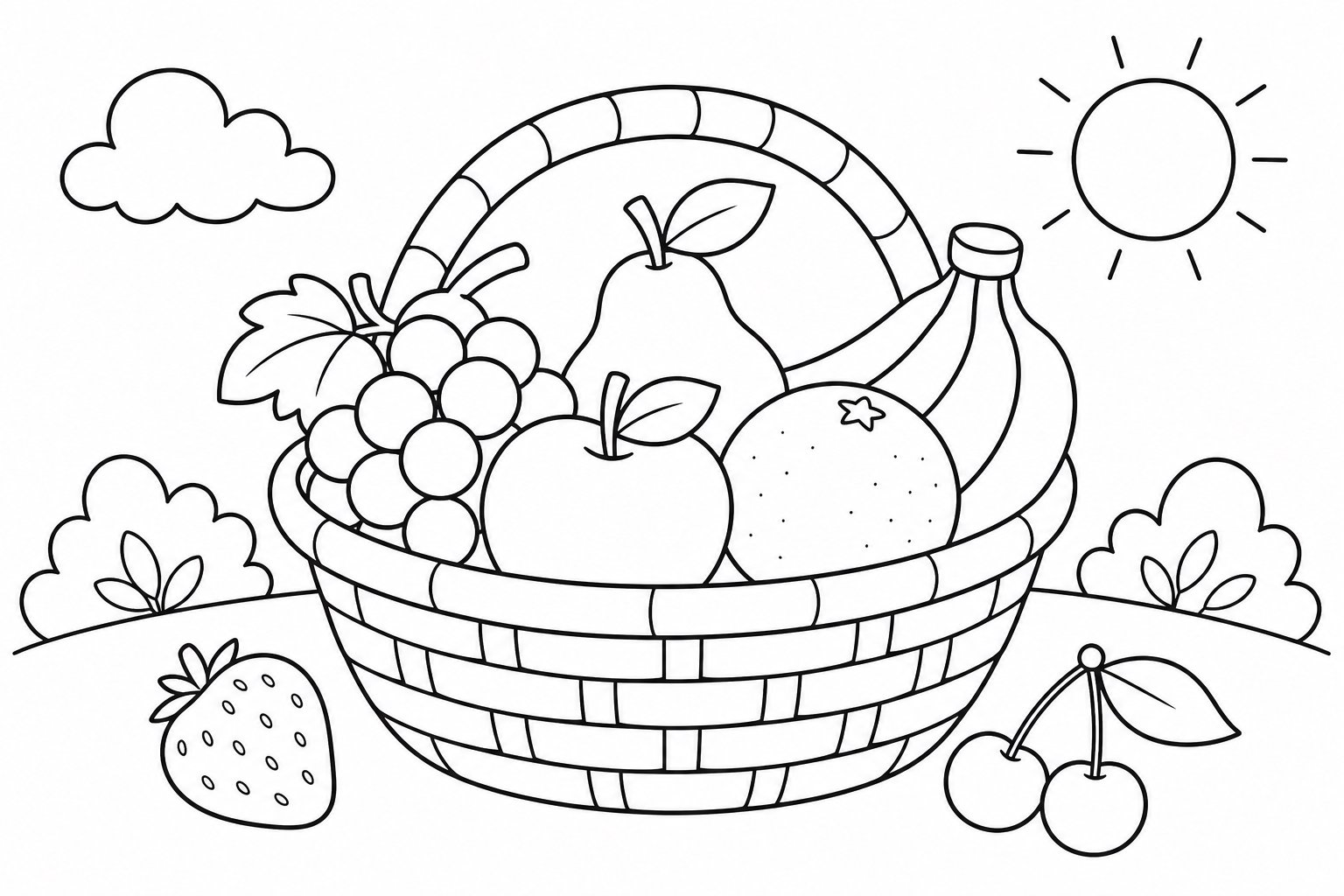 Colagem de uma cesta de frutas