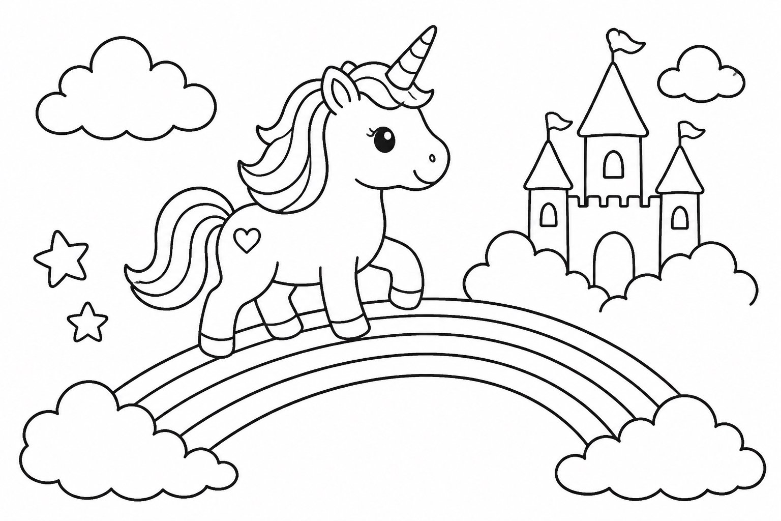 Licorne traversant le pont arc-en-ciel