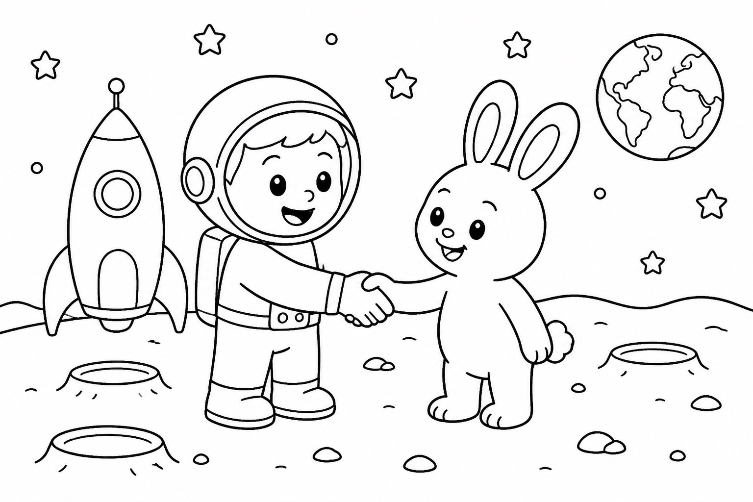 Niño estrechando la mano de un conejo lunar