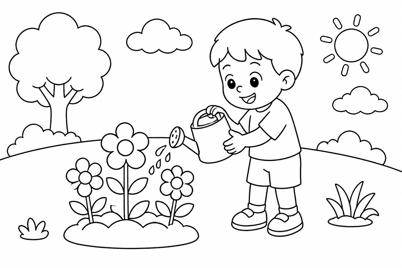 Enfants arrosant les fleurs
