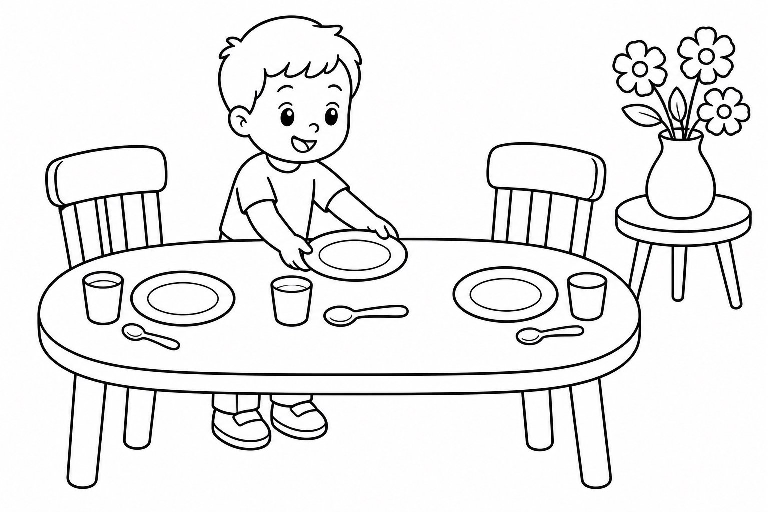 Kinder helfen beim Tischdecken