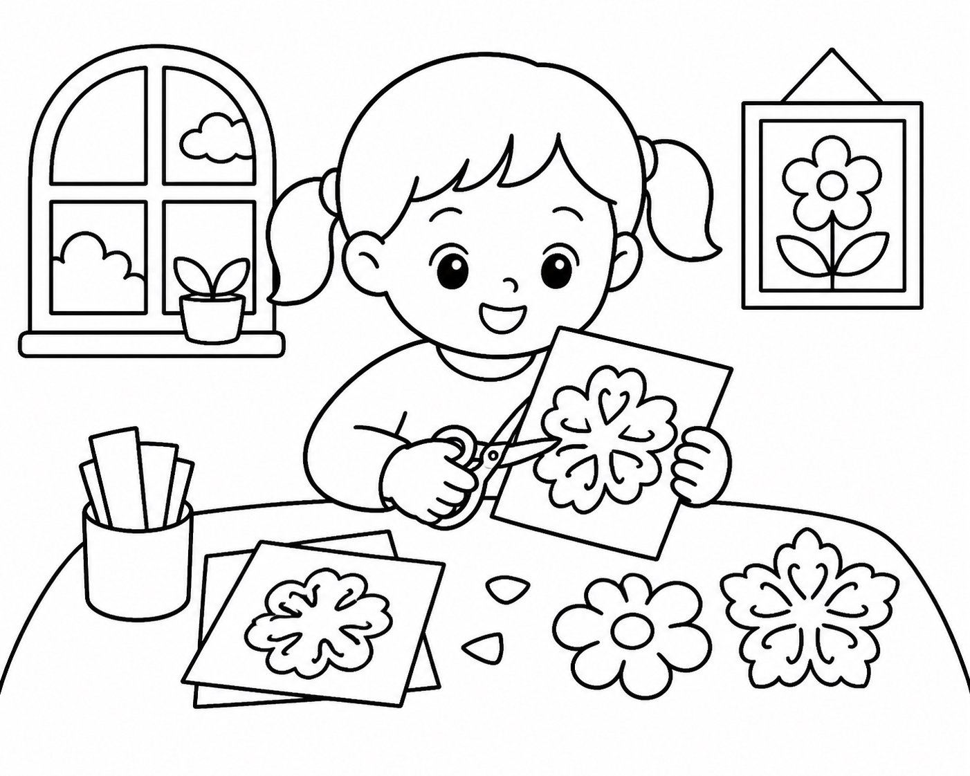 Kinder schneiden Papierblumen aus