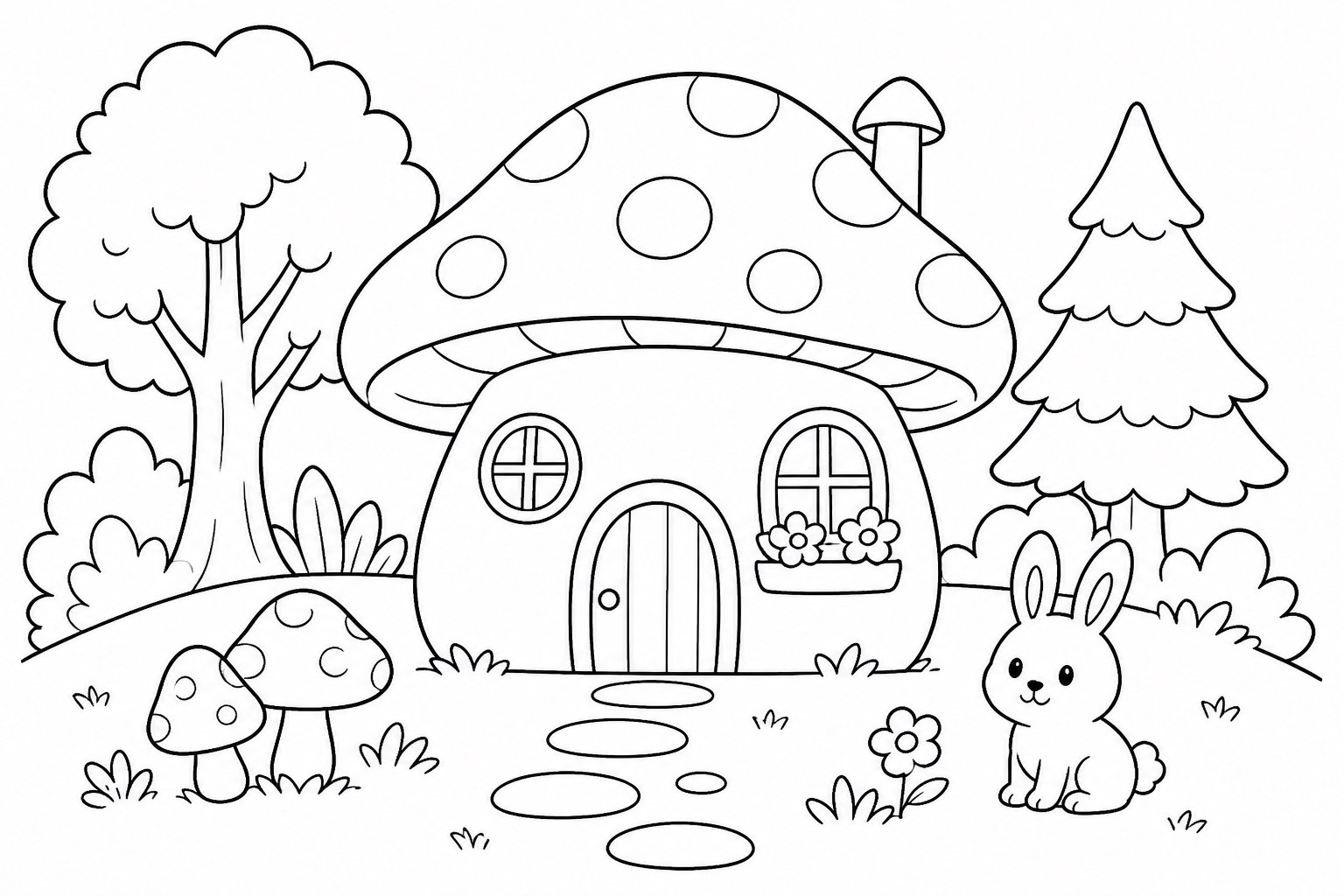 Maison champignon dans la forêt magique