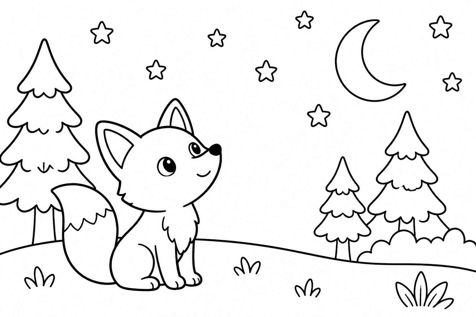 Petit renard regardant les étoiles au clair de lune