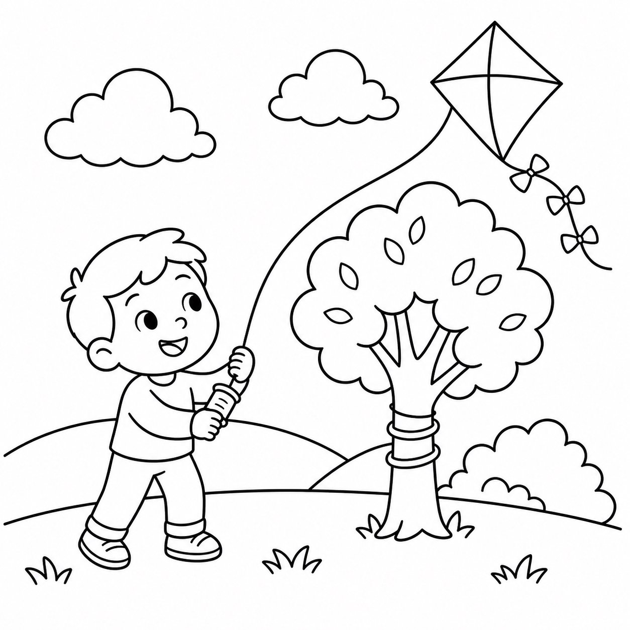 风筝线绕过小树