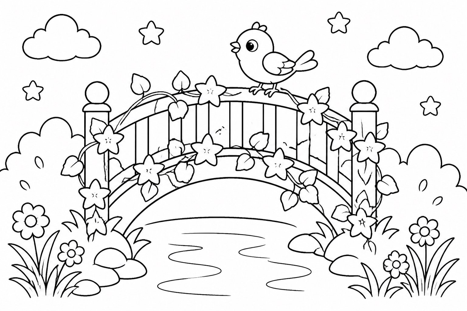 Petit oiseau près d’un pont de lianes étoilé