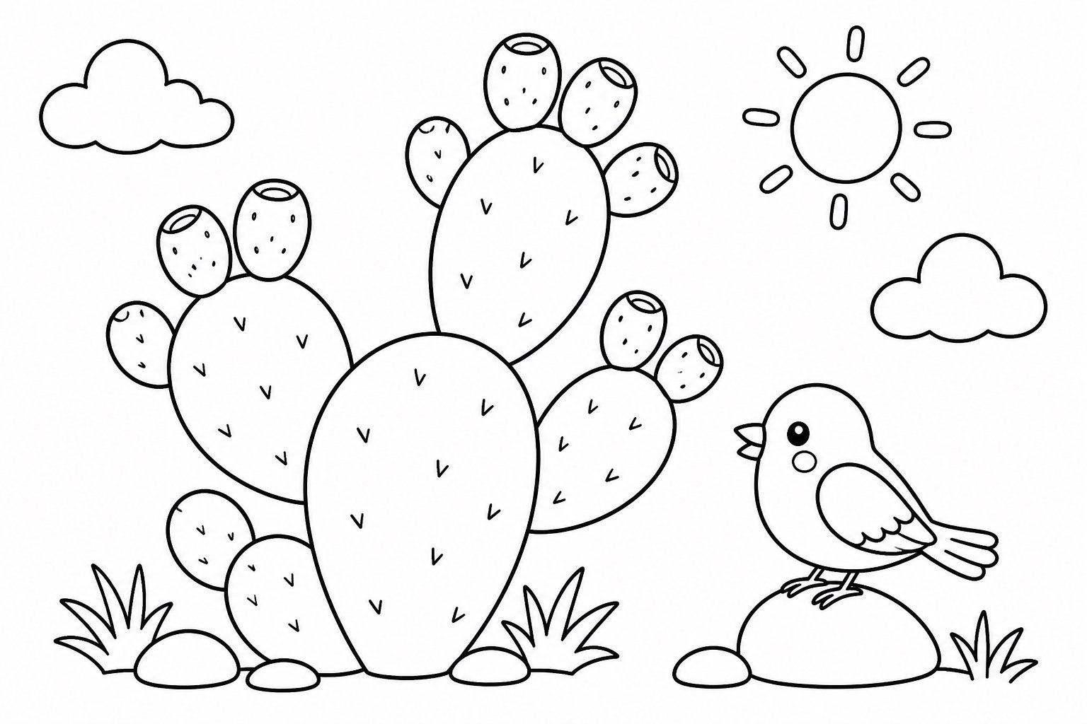 Petit oiseau près d’un fruit de cactus
