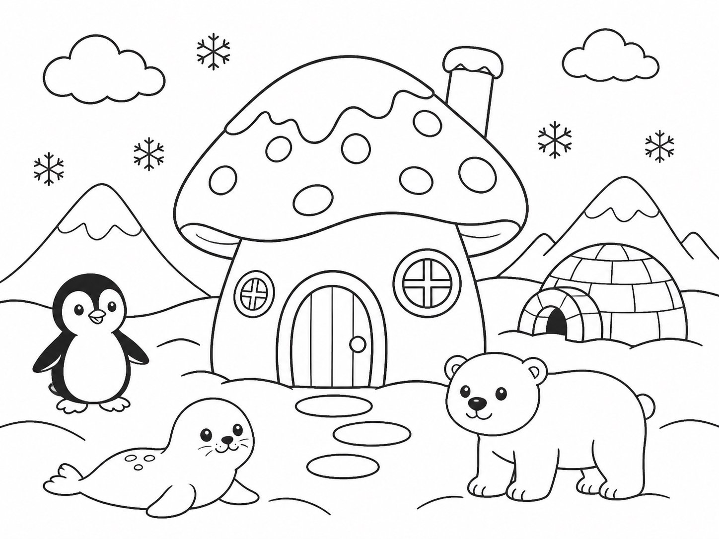 Maison champignon dans la neige