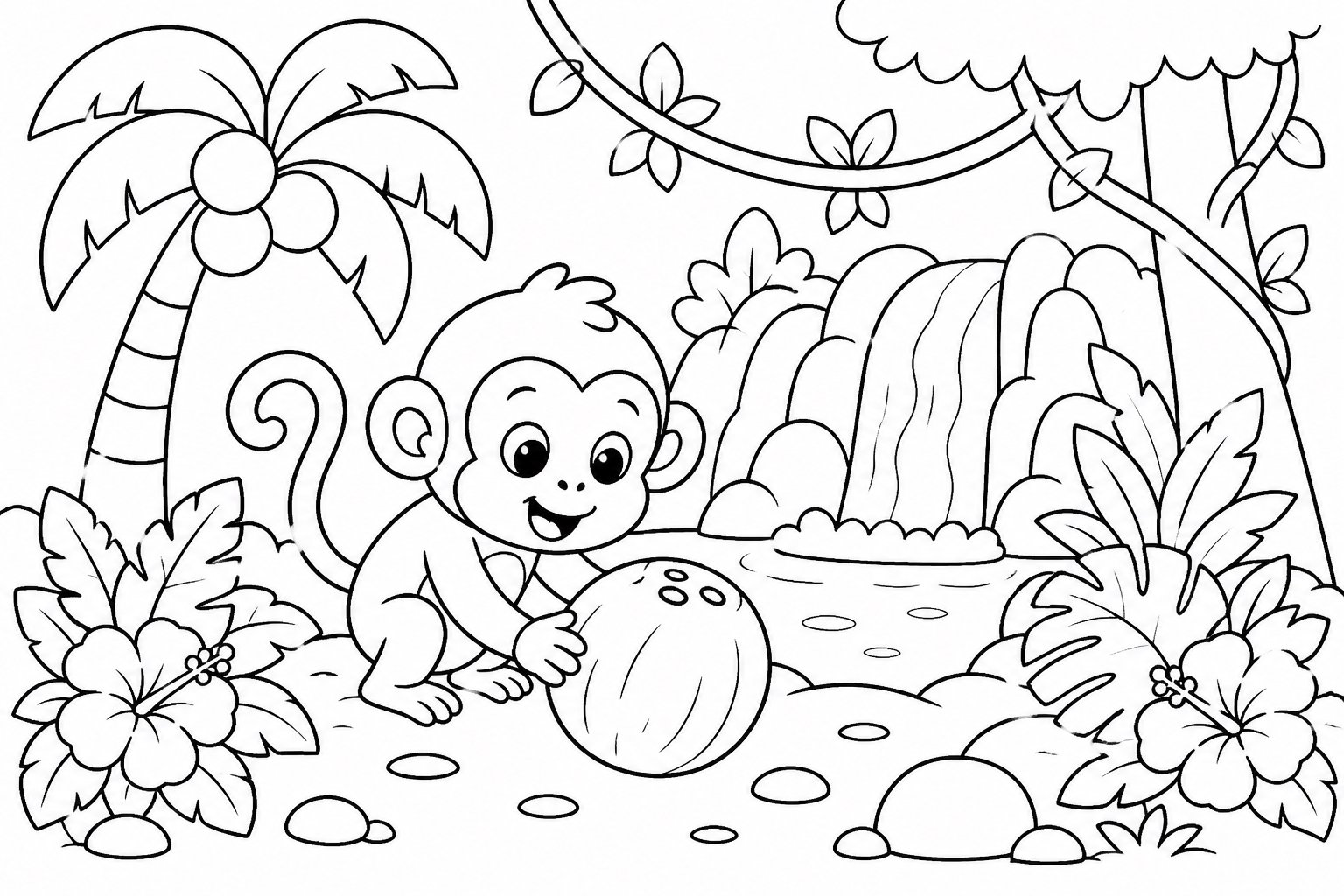 Singe trouvant une noix de coco