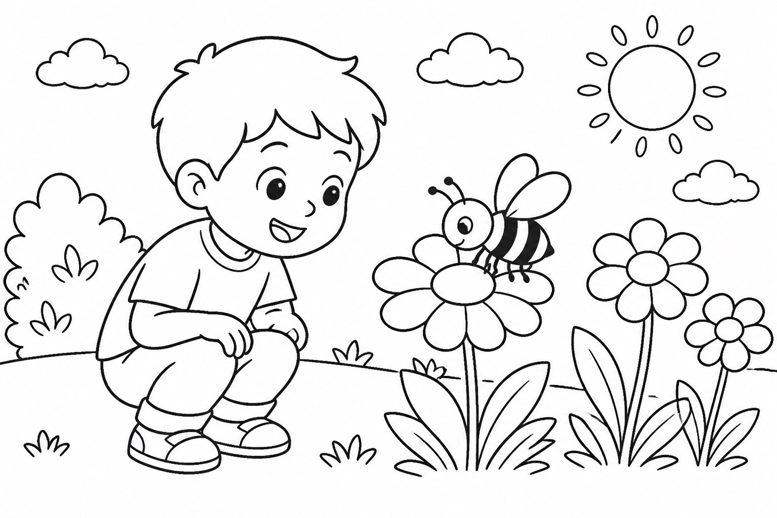 Enfants observant les abeilles butiner