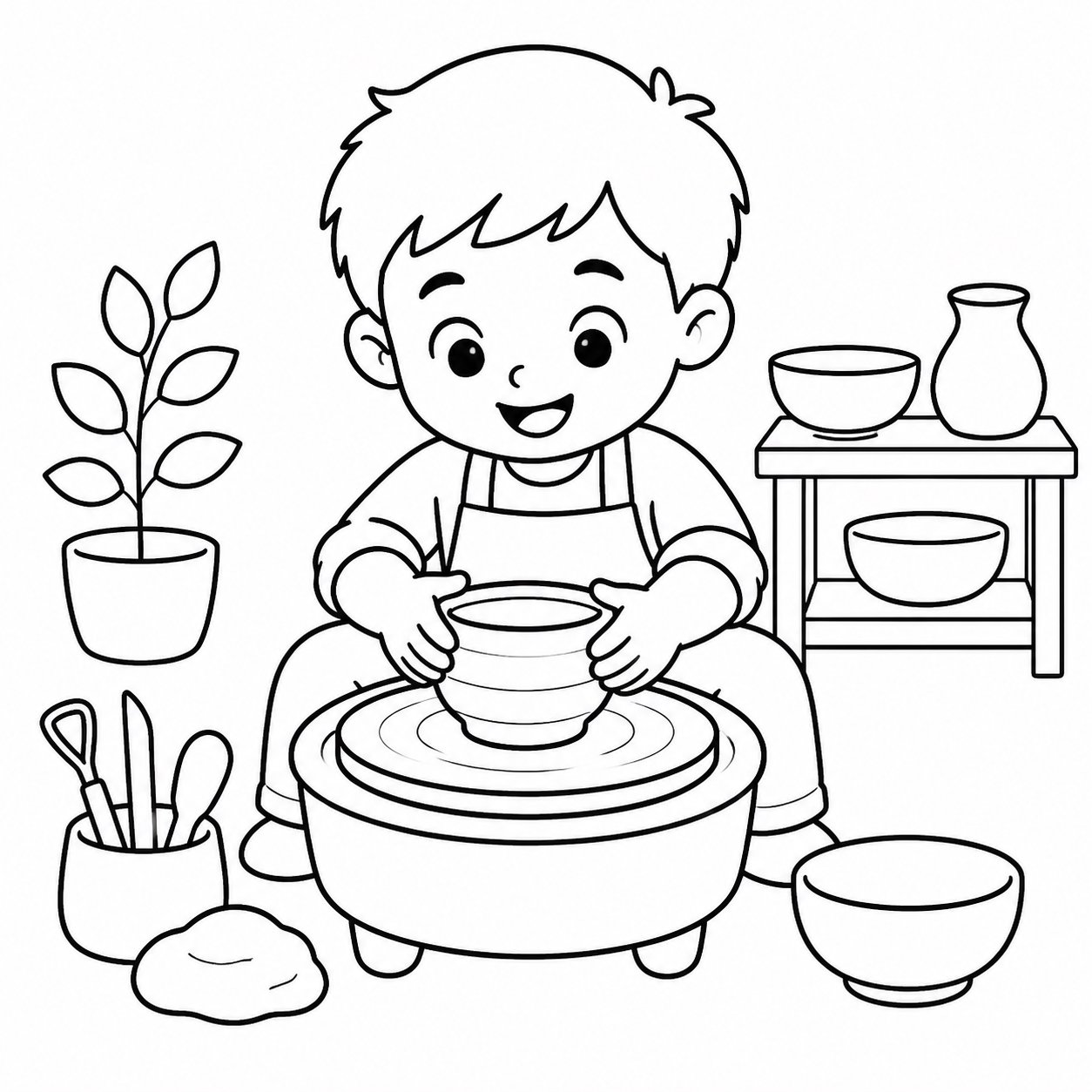 أطفال يشكلون وعاءً من الطين