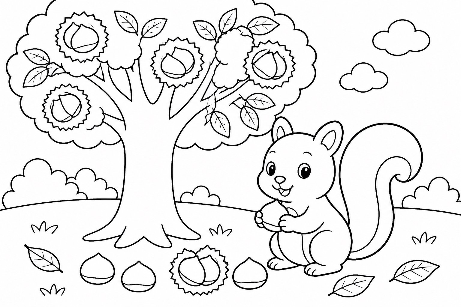 Kleines Eichhörnchen neben dem Kastanienbaum