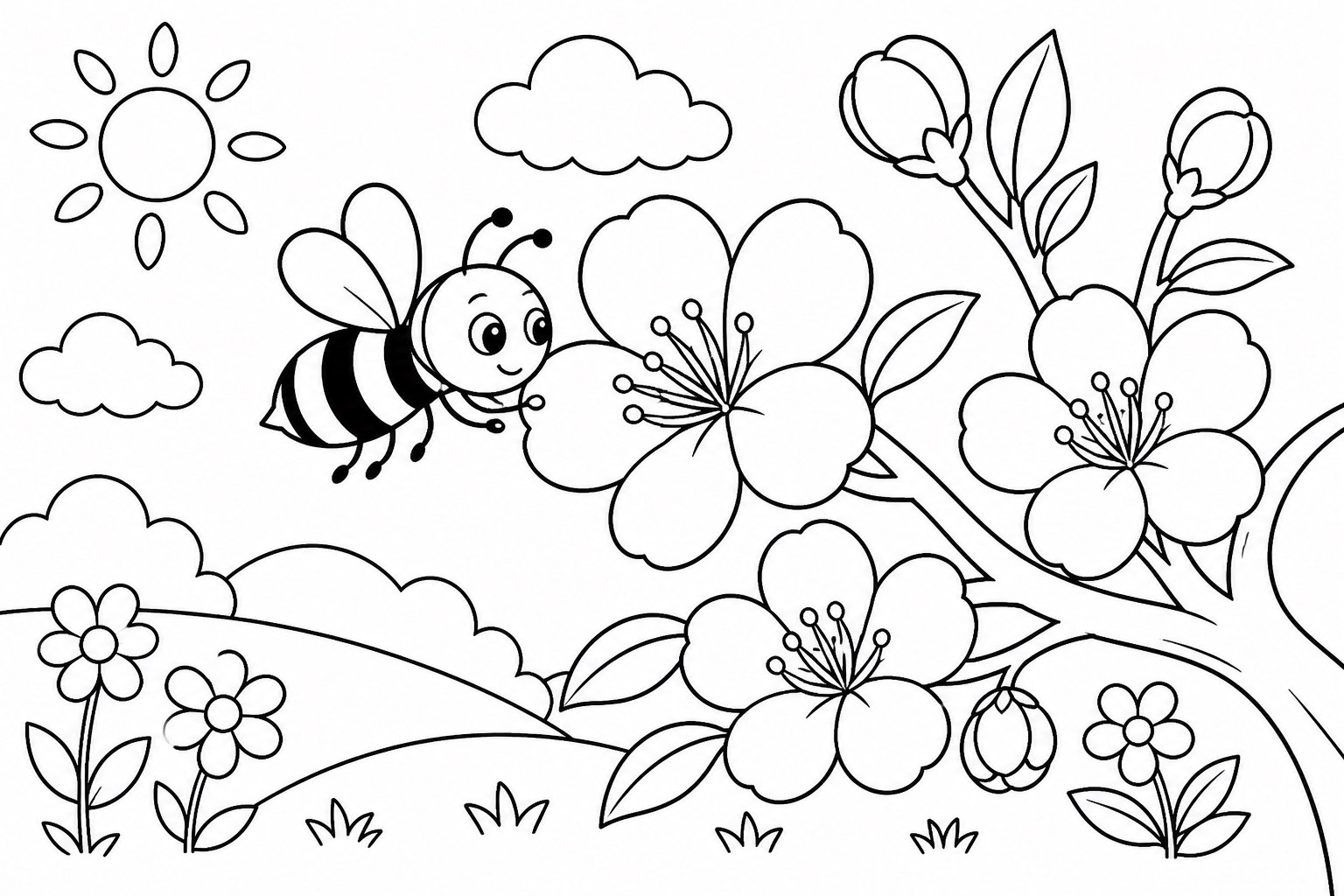 Abeja visitando flores de melocotón