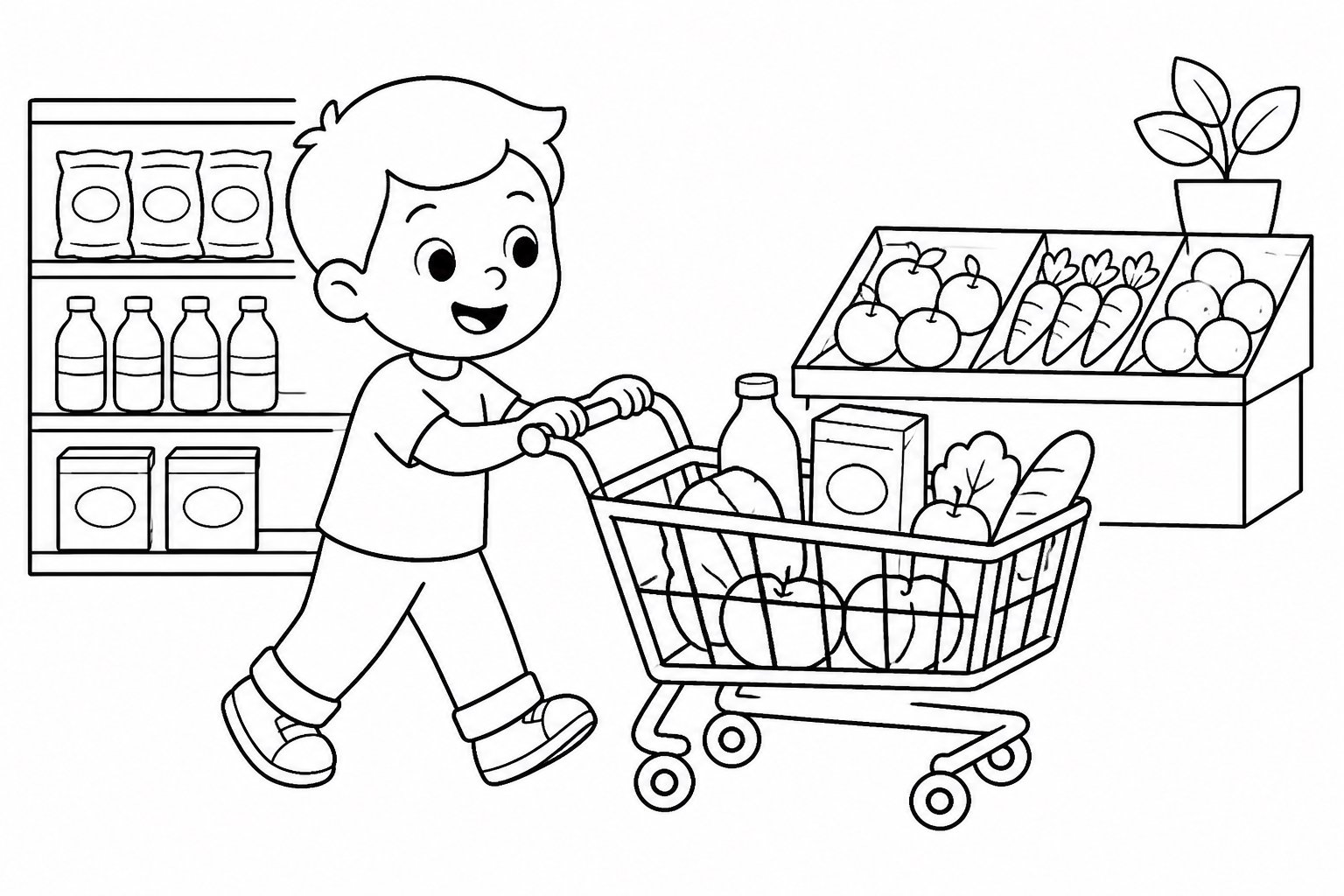 Empurrando um carrinho de compras no supermercado