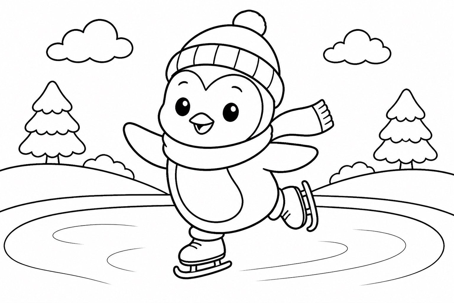 El pingüino pequeño patina sobre hielo