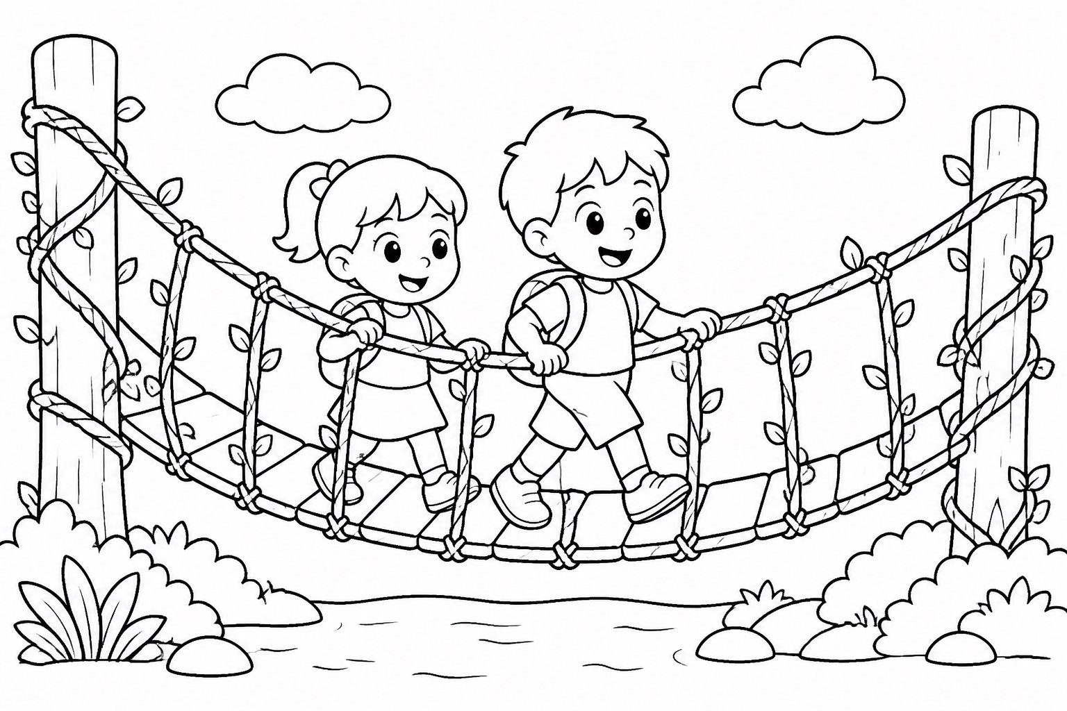 つるの橋を渡る子どもたち