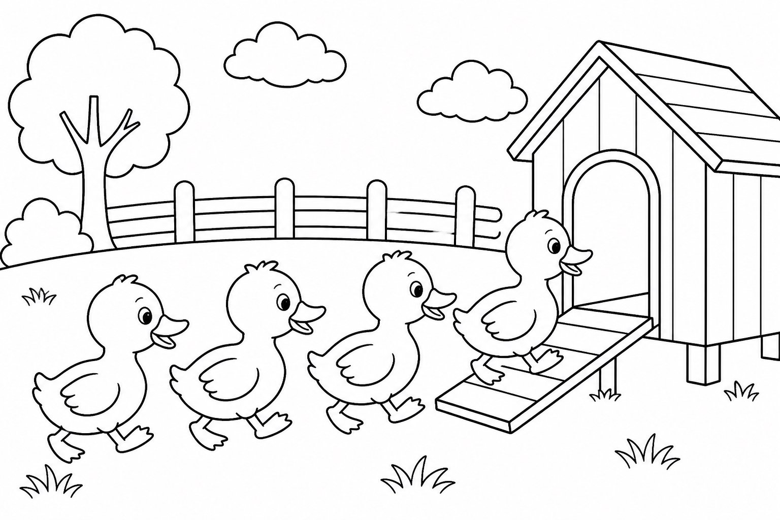 Los patitos hacen fila para volver al corral