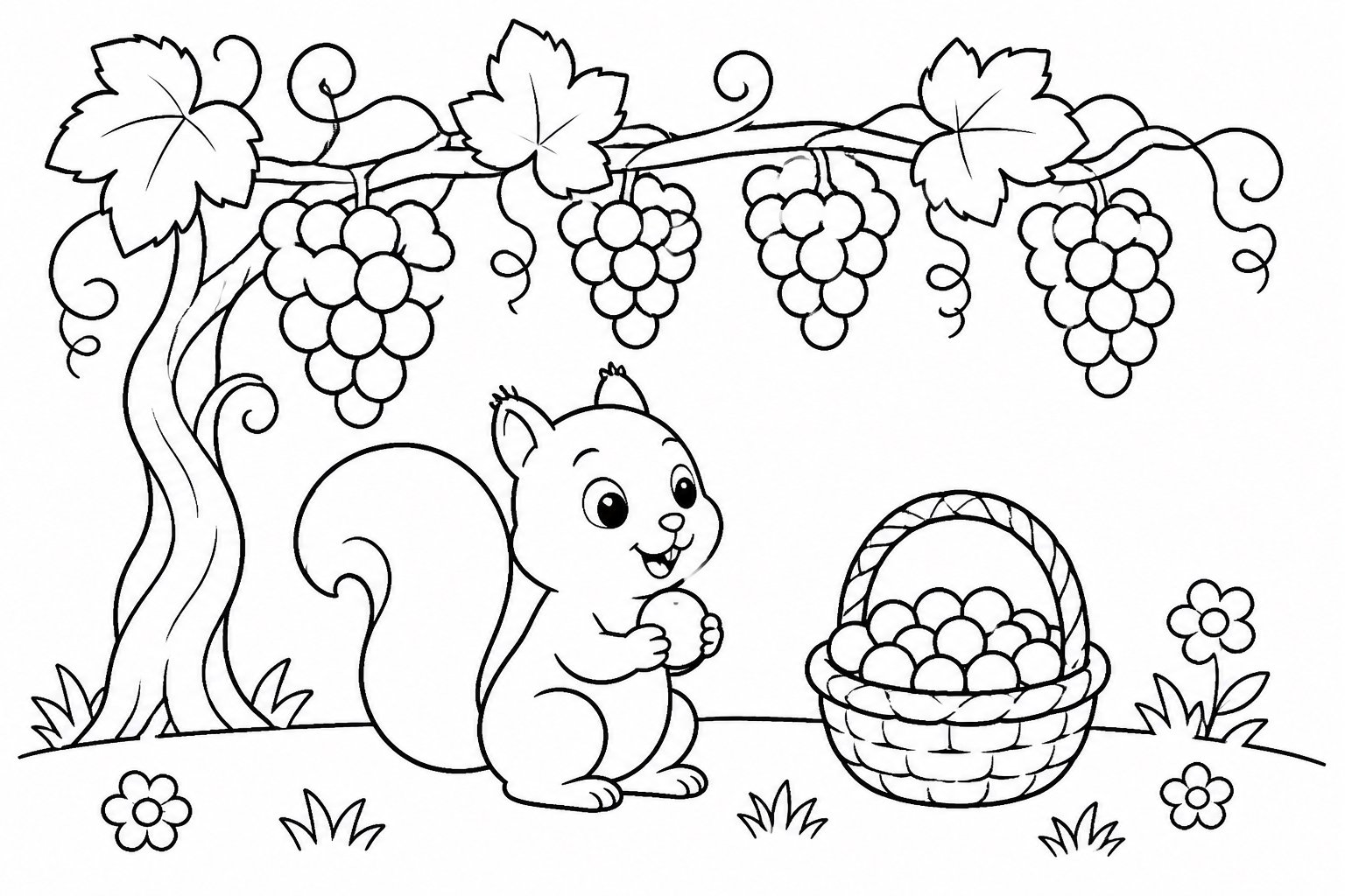 Kleines Eichhörnchen unter einer Weinrebe