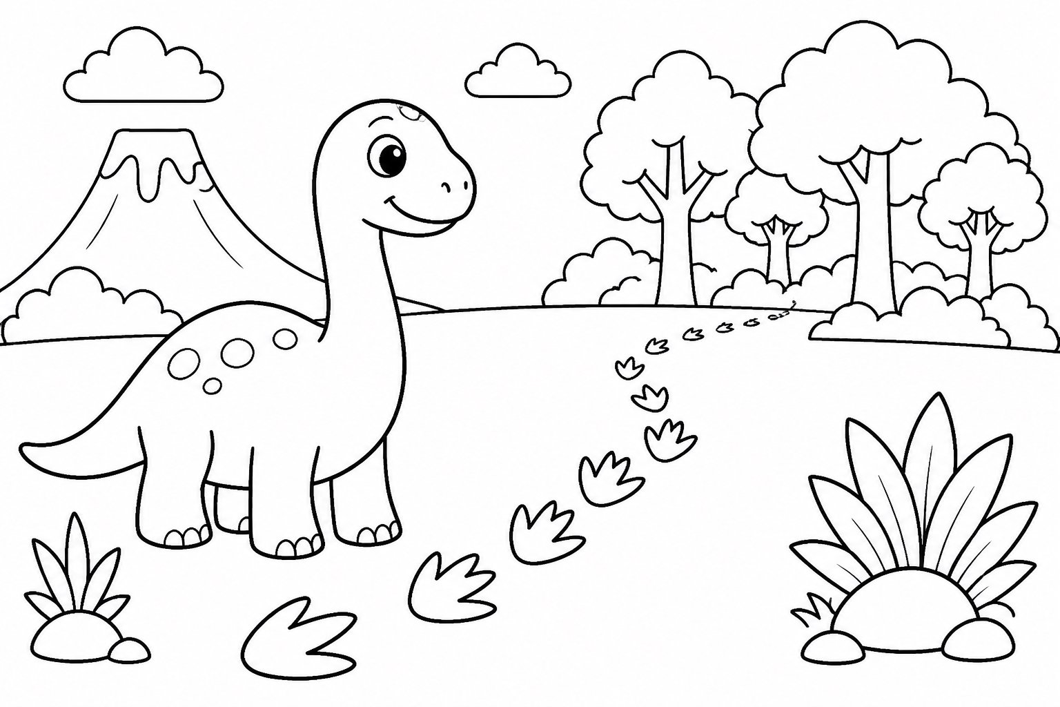 Huellas de dinosaurio que conducen al bosque