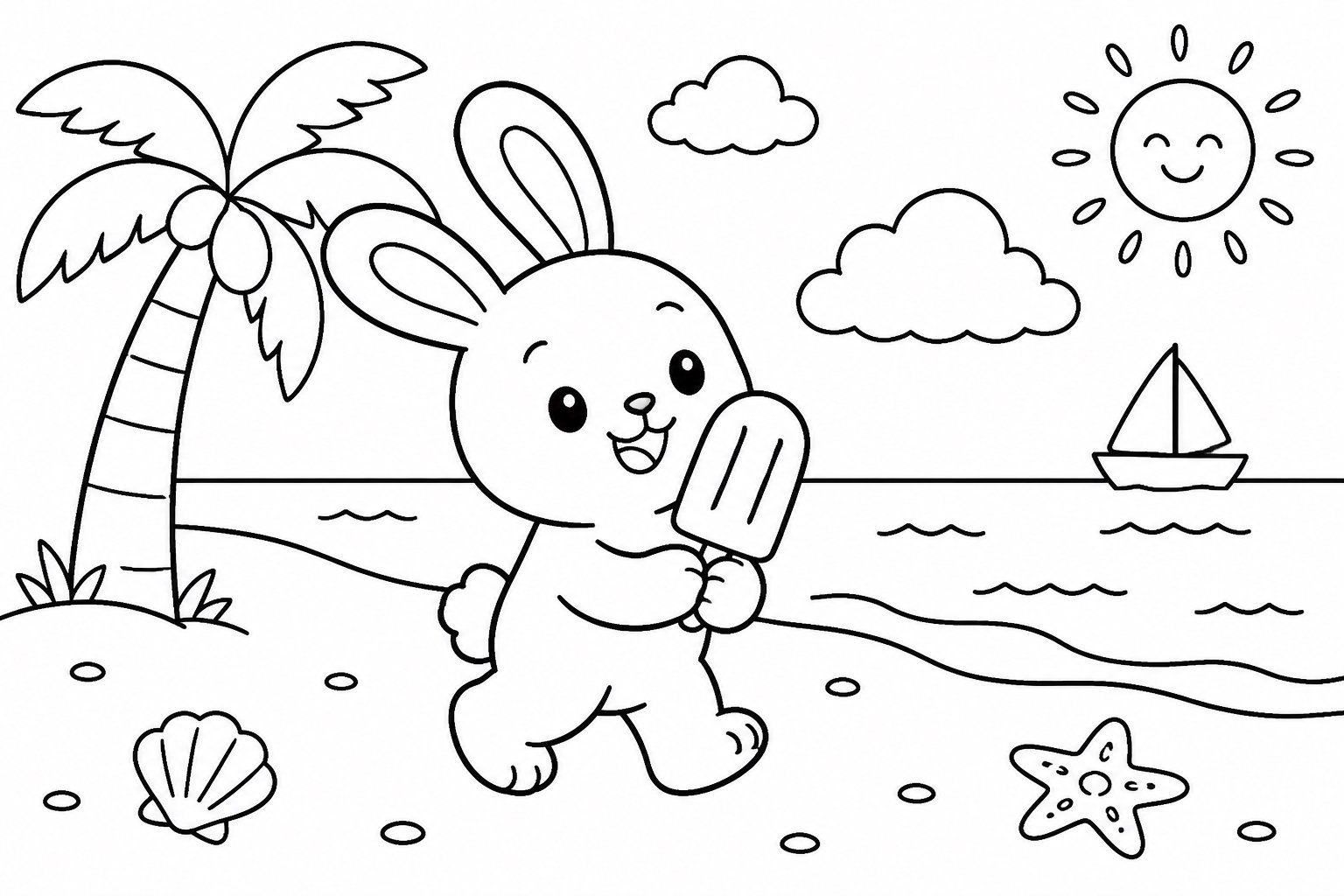 Petit lapin marchant sur la plage avec une glace