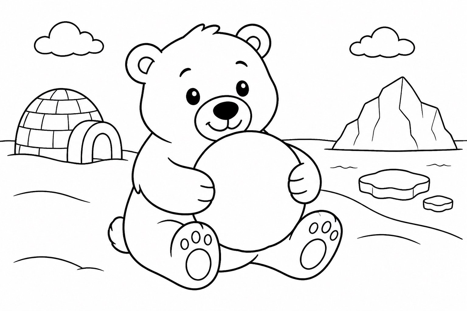 Oso polar abrazando una bola de nieve