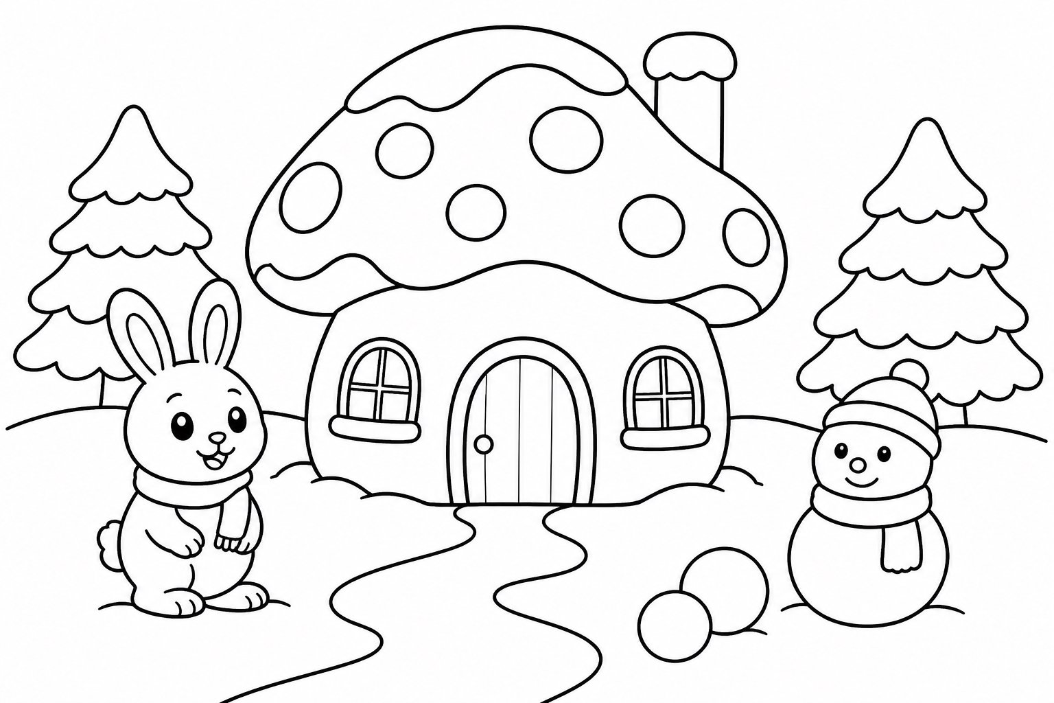 Maison champignon dans la neige