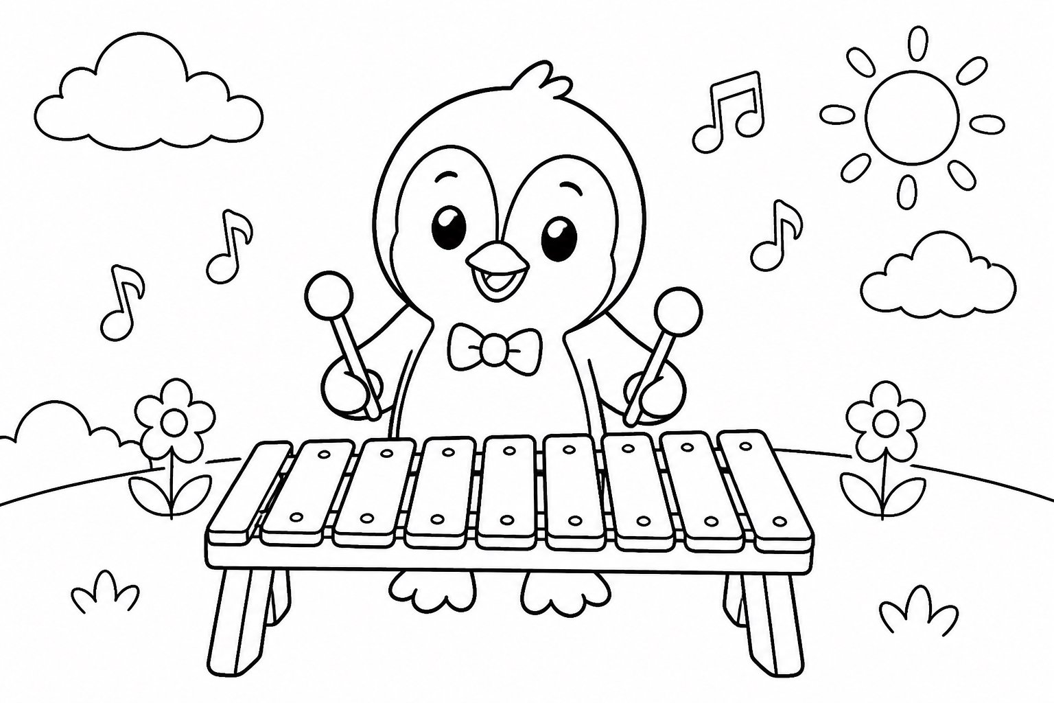 Pingouin jouant du xylophone