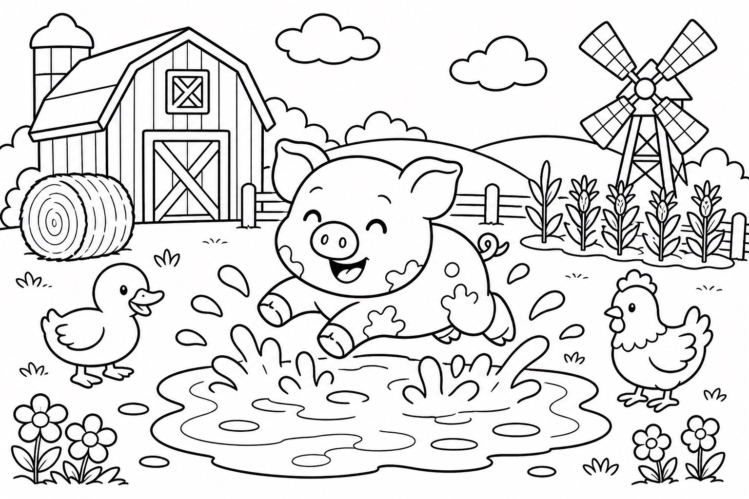 子ブタが泥水の水たまりに飛び込む