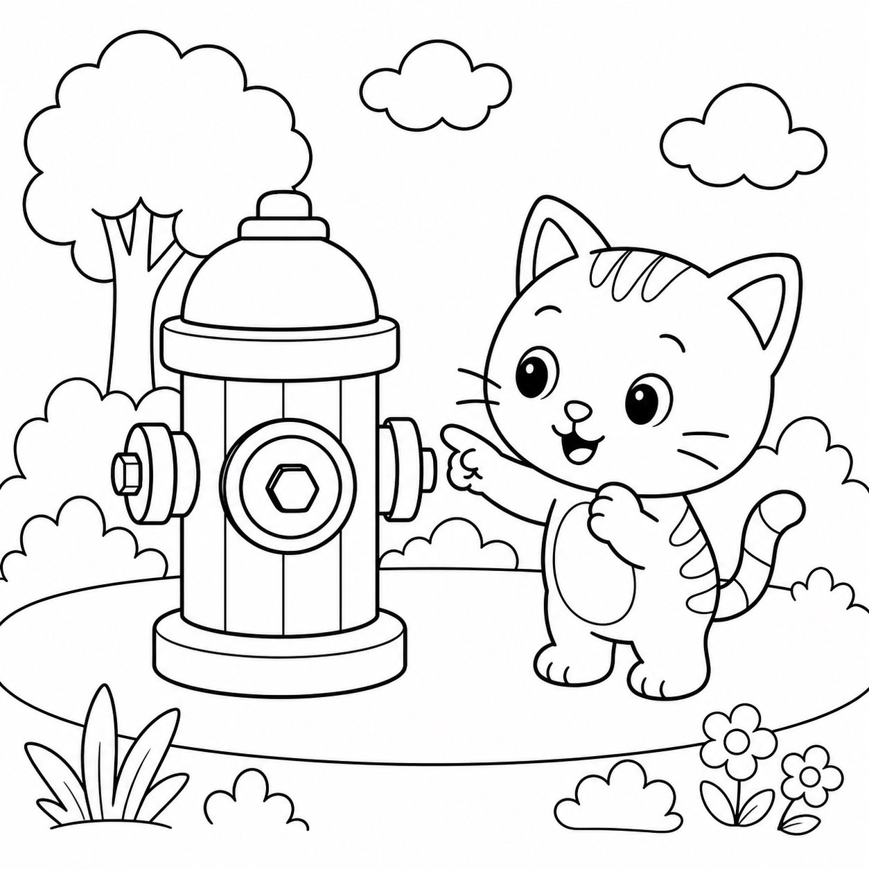 El gatito conoce una boca de incendios