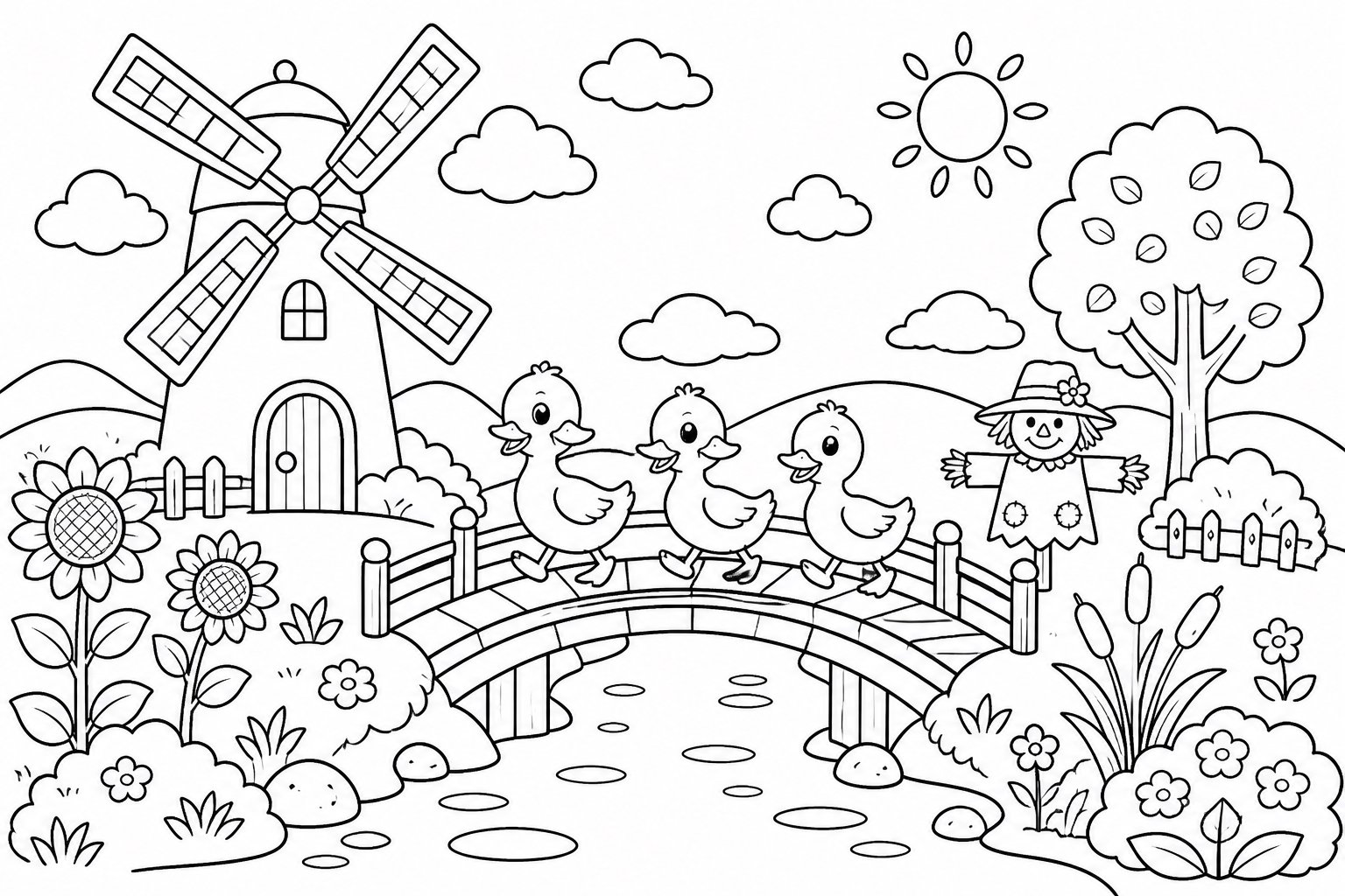 Caneton sur le pont du moulin à vent