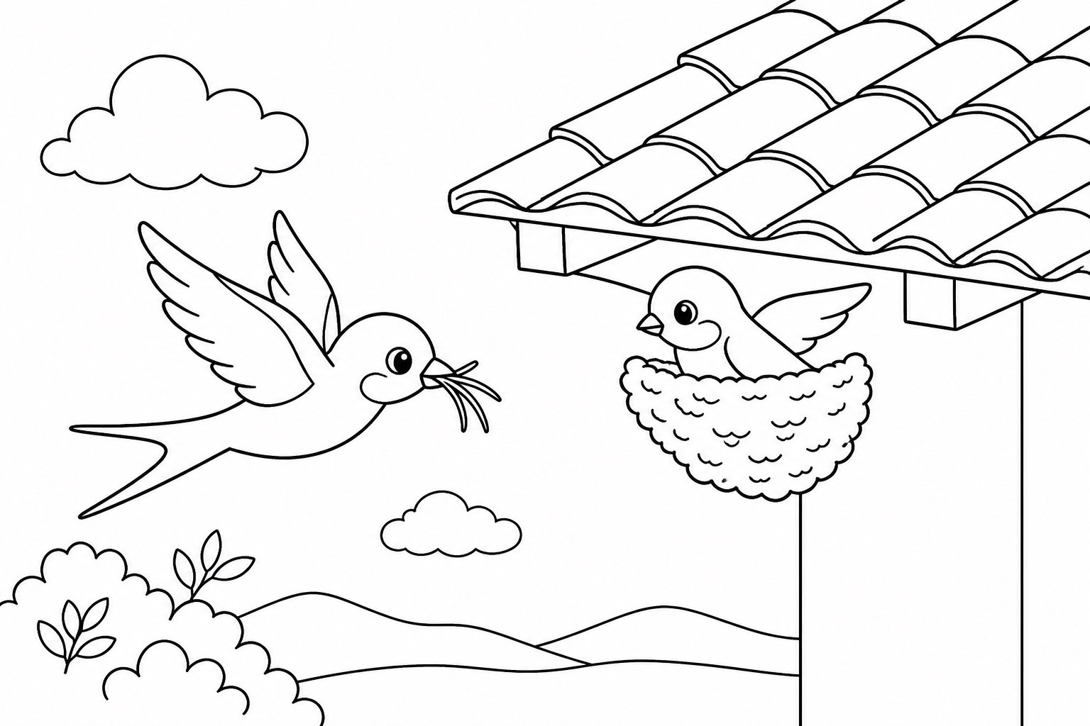 Golondrina construyendo un nido bajo el alero