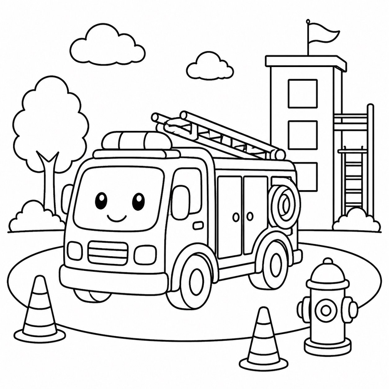 Caminhão de bombeiros estacionado no campo de treinamento