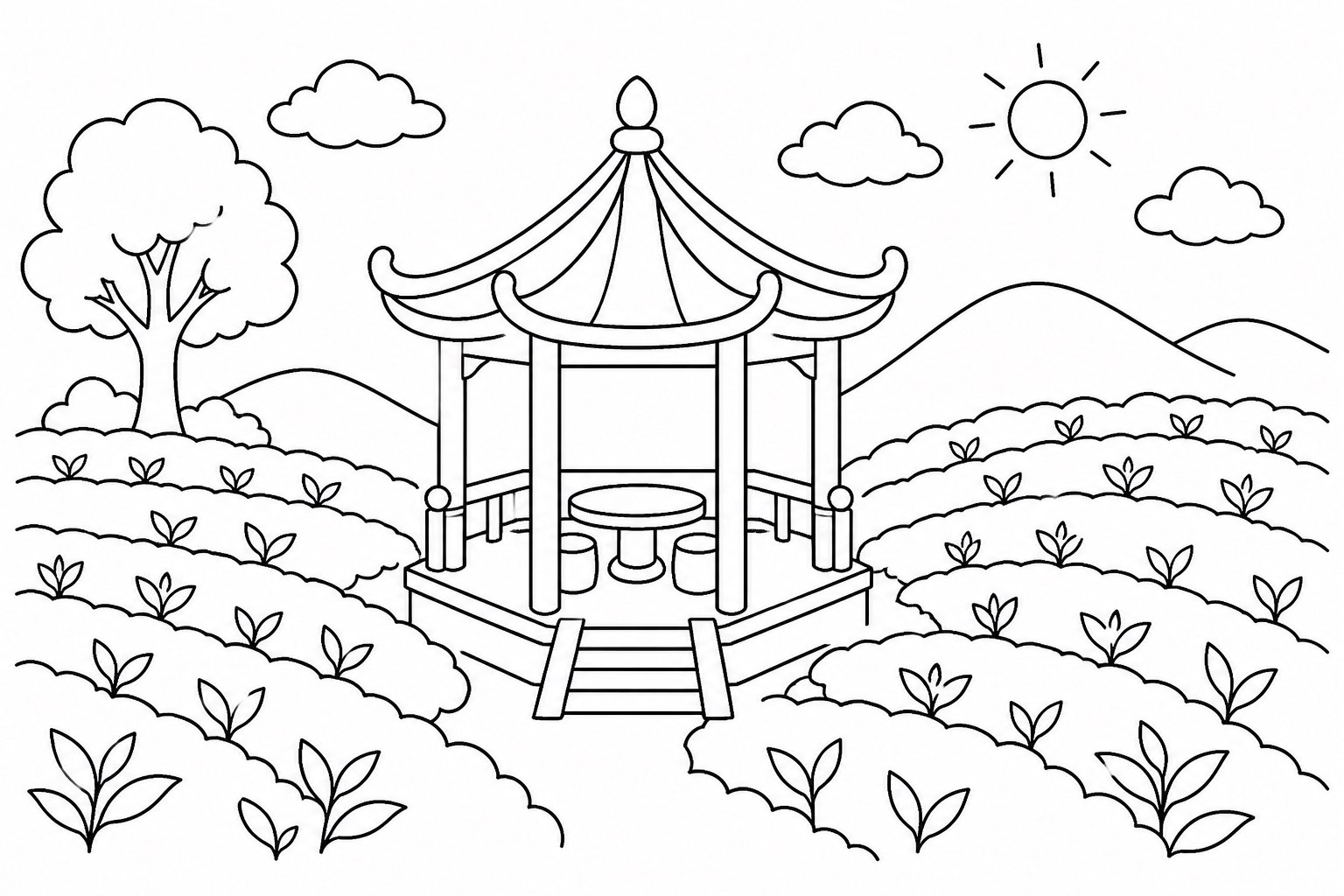 Petit pavillon dans le jardin de thé