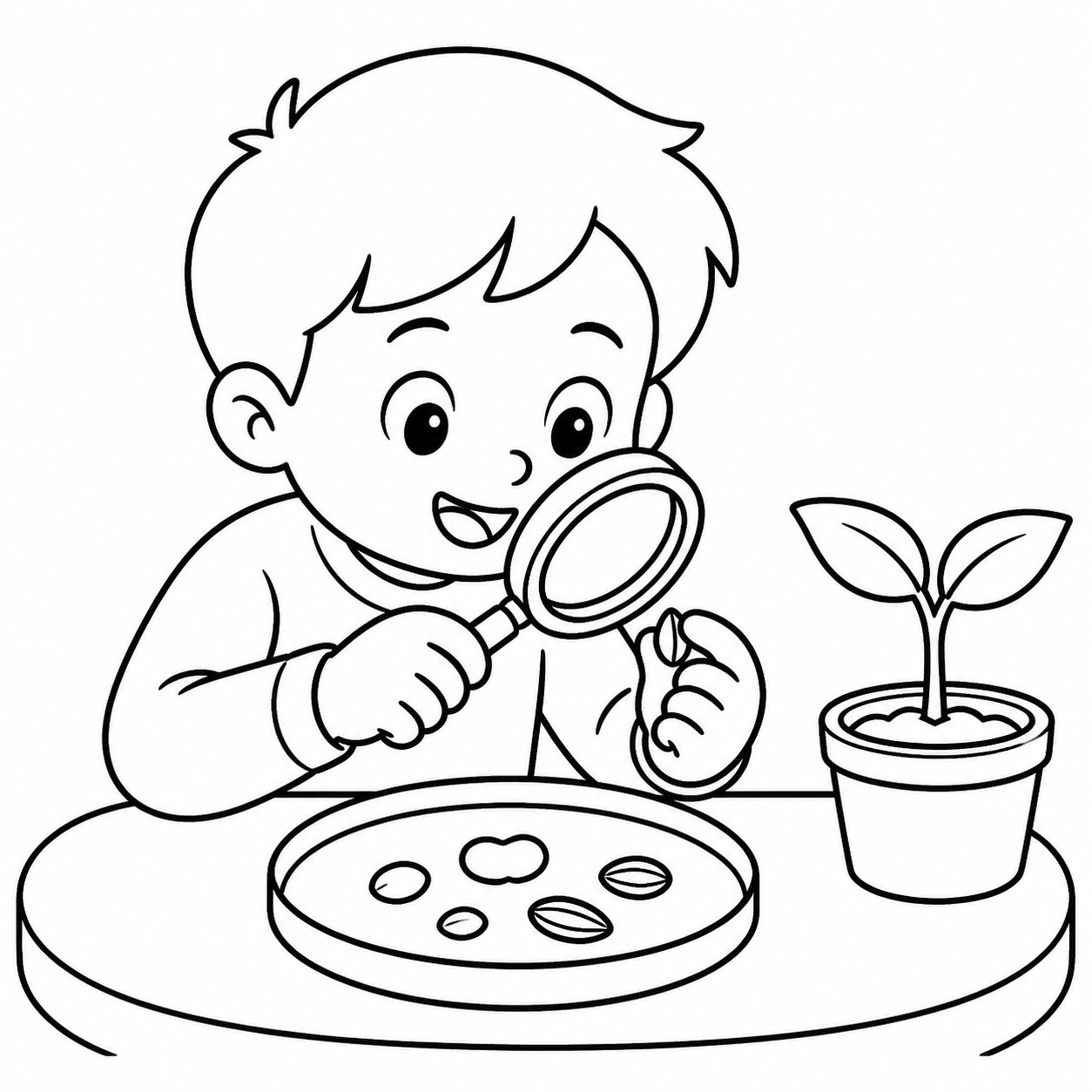 Enfant observant des graines